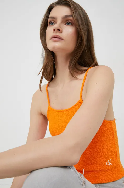 Calvin Klein Jeans top damski kolor pomarańczowy