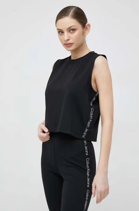 Majica kratkih rukava Calvin Klein Jeans za žene, boja: crna, otvorena leđa