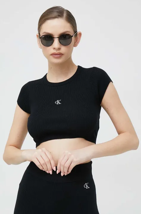 Calvin Klein Jeans top femei, culoarea negru