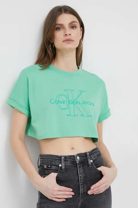 Хлопковая футболка Calvin Klein Jeans цвет зелёный