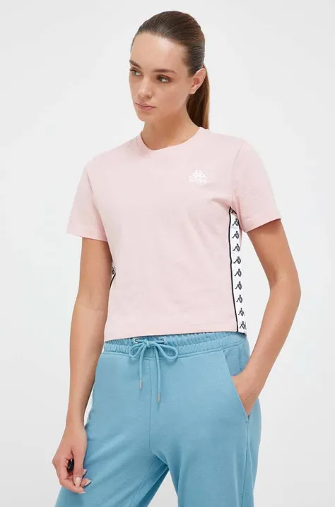 Bombažna kratka majica Kappa roza barva