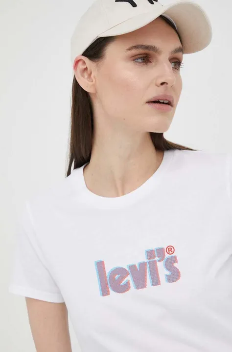 Bombažna kratka majica Levi's bela barva