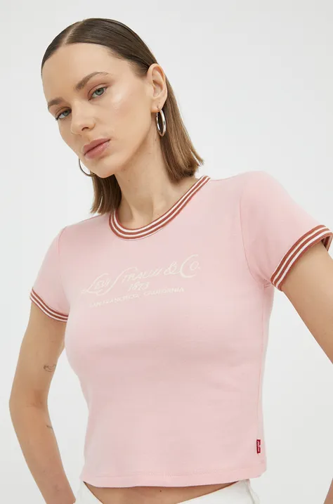 Bombažna kratka majica Levi's roza barva