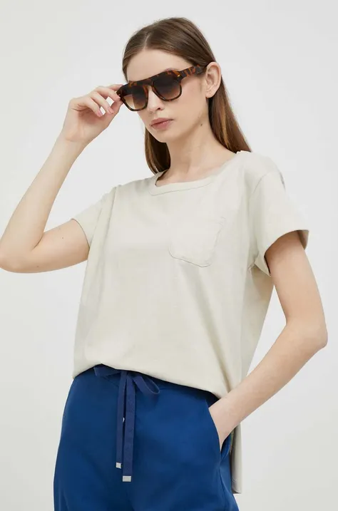 Βαμβακερό μπλουζάκι Sisley χρώμα: μπεζ