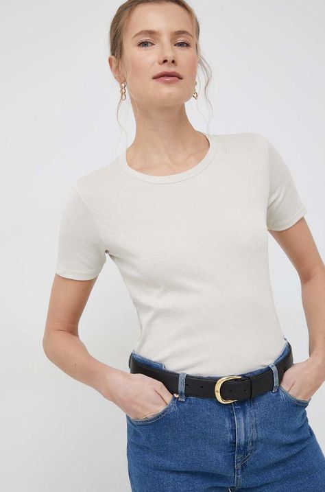 Βαμβακερό μπλουζάκι United Colors of Benetton χρώμα: μπεζ