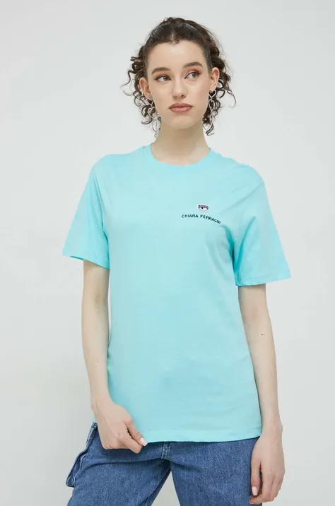 Chiara Ferragni t-shirt bawełniany kolor niebieski