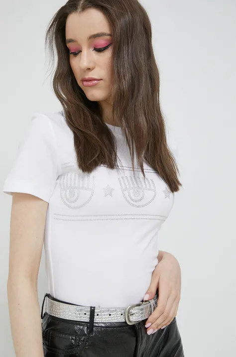 Bombažna kratka majica Chiara Ferragni bela barva