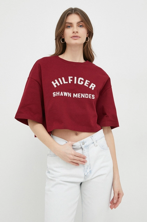 Tommy Hilfiger tricou din bumbac culoarea bordo