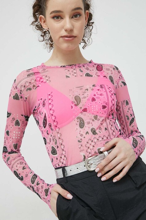 HUGO longsleeve femei, culoarea roz