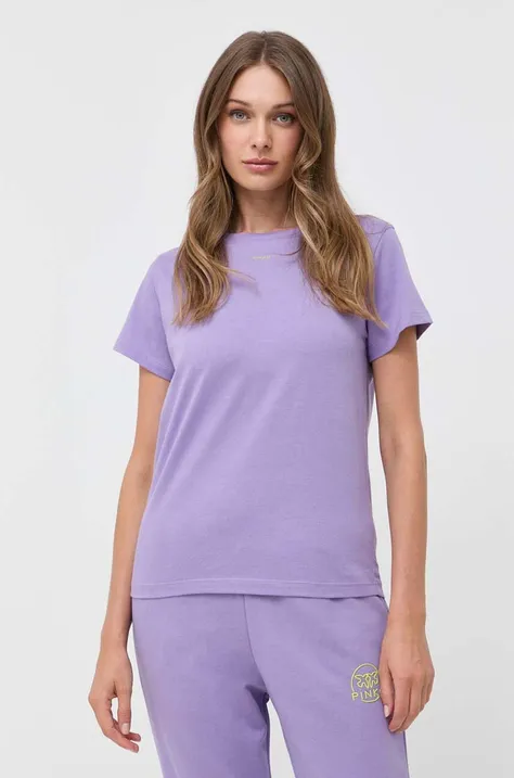 Bombažna kratka majica Pinko vijolična barva