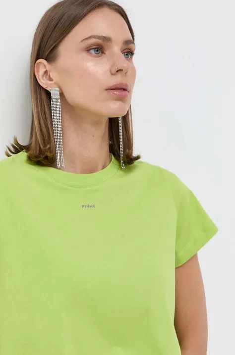 Bombažna kratka majica Pinko zelena barva
