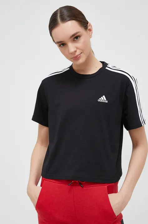 Βαμβακερό μπλουζάκι adidas χρώμα: μαύρο