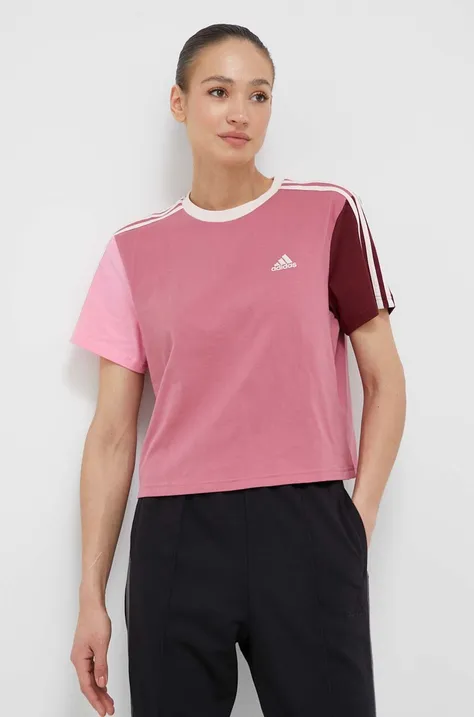 Pamučna majica adidas boja: ružičasta