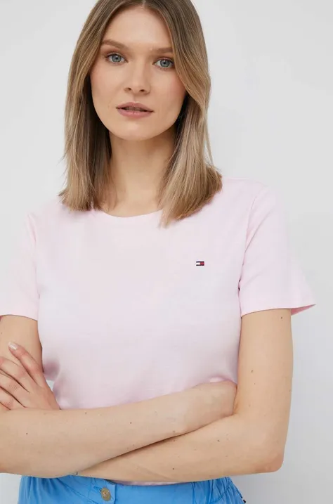 Βαμβακερό μπλουζάκι Tommy Hilfiger χρώμα: ροζ