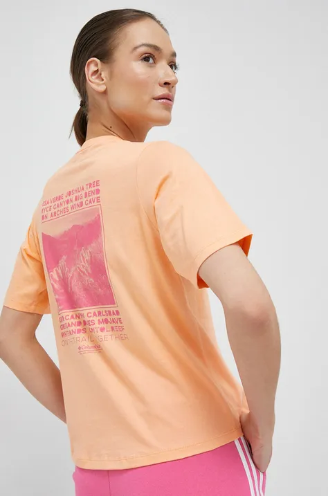 Bombažna kratka majica Columbia oranžna barva