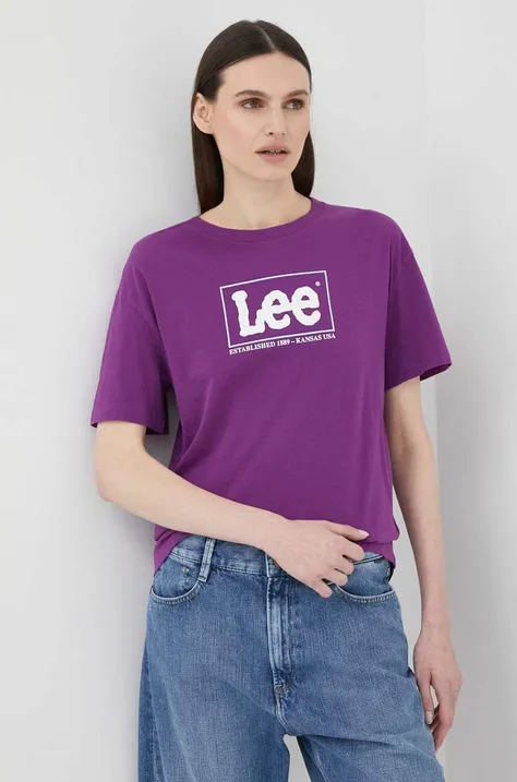 Хлопковая футболка Lee цвет фиолетовый