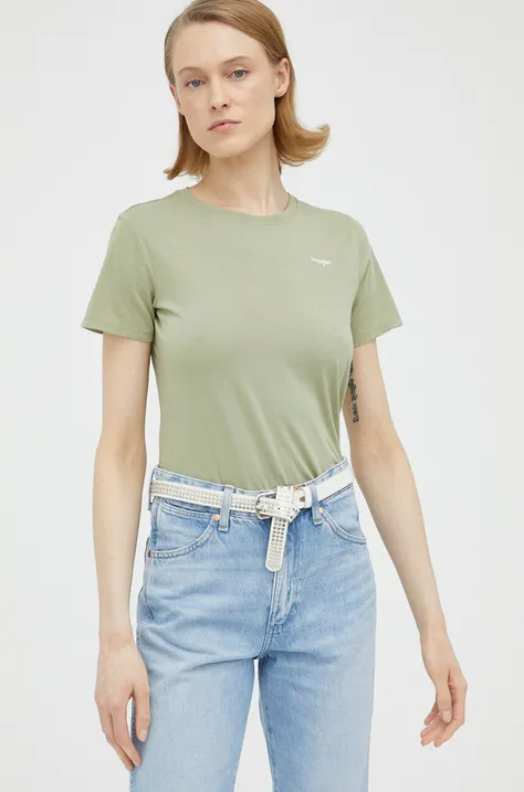 Bavlnené tričko Wrangler zelená farba