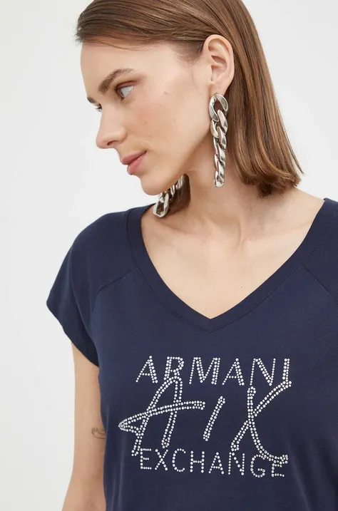 Bavlnené tričko Armani Exchange tmavomodrá farba