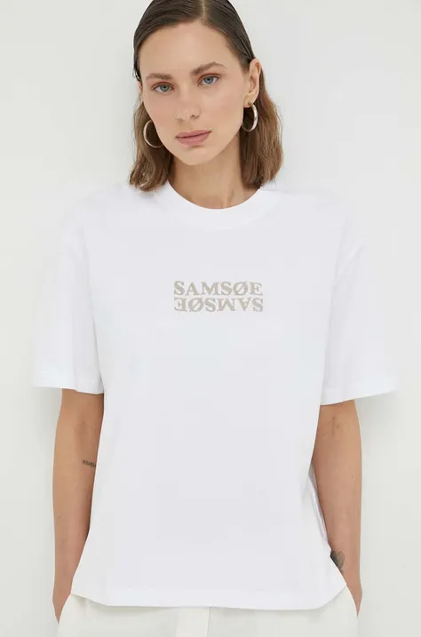 Bombažna kratka majica Samsoe Samsoe bela barva