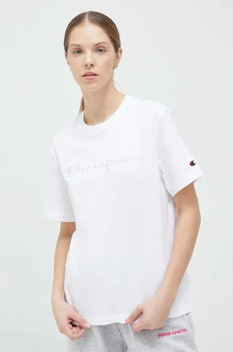 Βαμβακερό μπλουζάκι Champion γυναικεία, χρώμα: άσπρο