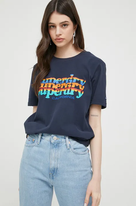 Superdry t-shirt bawełniany kolor granatowy