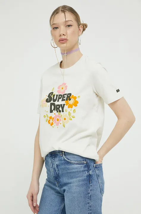 Superdry t-shirt damski kolor beżowy