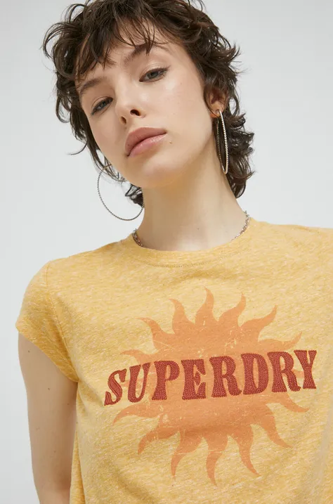 Superdry t-shirt damski kolor żółty