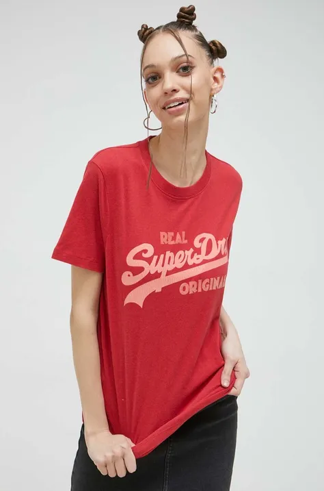 Superdry t-shirt bawełniany kolor czerwony