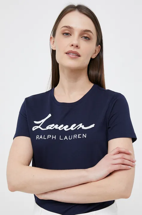 Kratka majica Lauren Ralph Lauren ženski, mornarsko modra barva