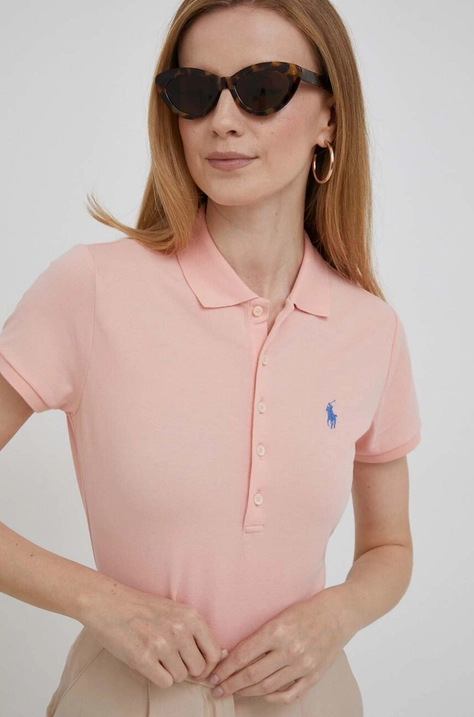 Тениска с яка Polo Ralph Lauren в оранжево