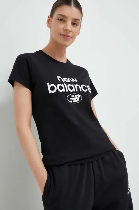 Bavlněné tričko New Balance černá barva, WT31507BK-7BK