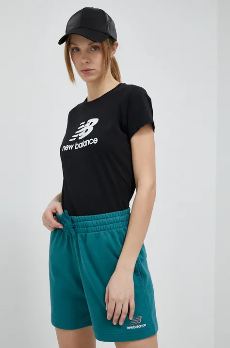 Bavlněné tričko New Balance černá barva, WT31546BK-6BK