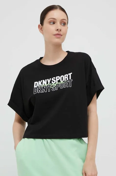 Βαμβακερό μπλουζάκι DKNY χρώμα: μαύρο