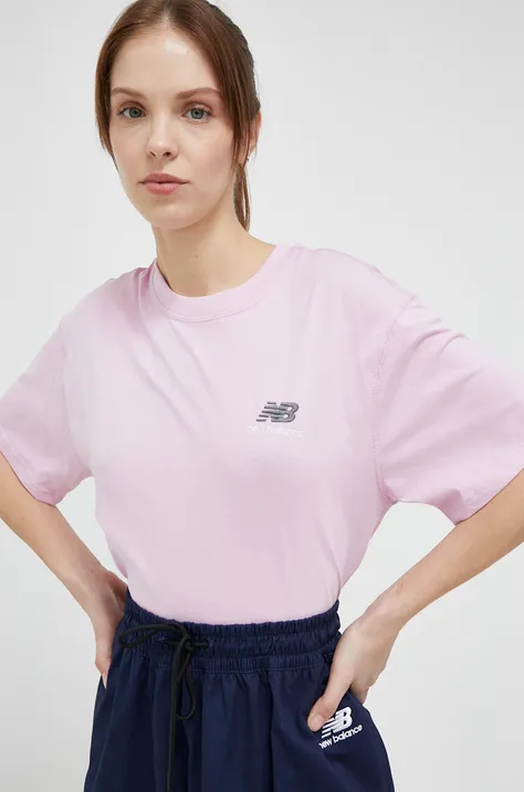 New Balance t-shirt bawełniany kolor różowy