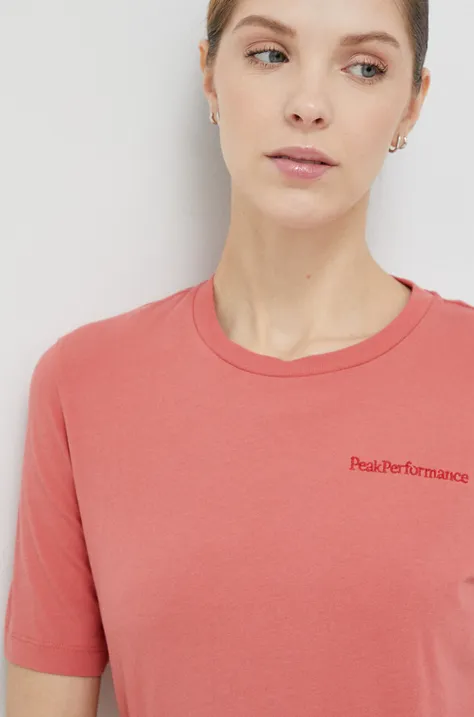 Bombažna kratka majica Peak Performance roza barva