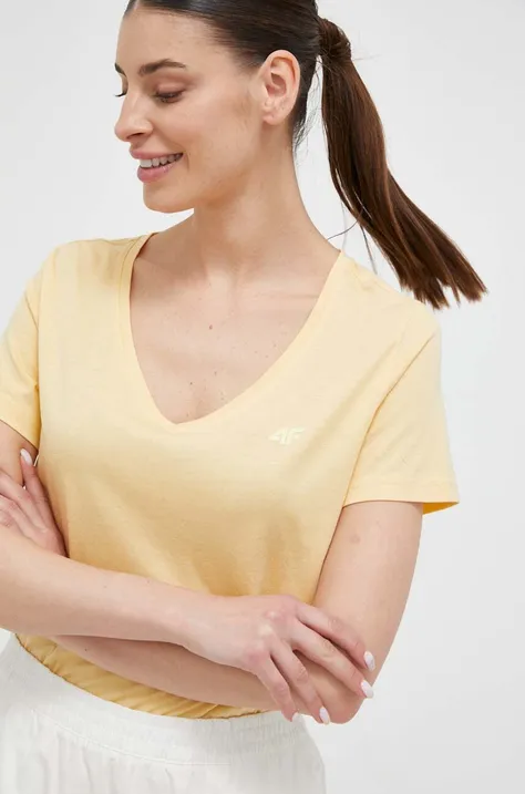 4F t-shirt bawełniany kolor żółty