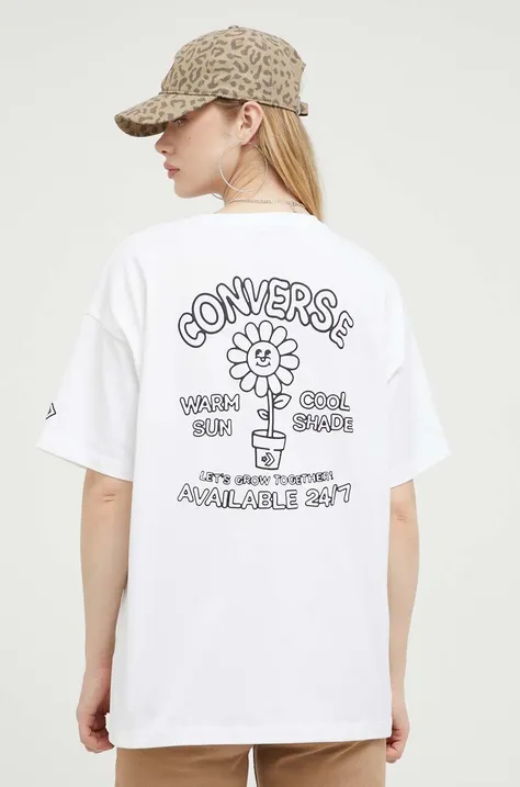 Bavlnené tričko Converse biela farba