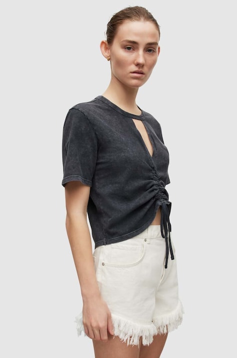 Памучна тениска AllSaints в черно
