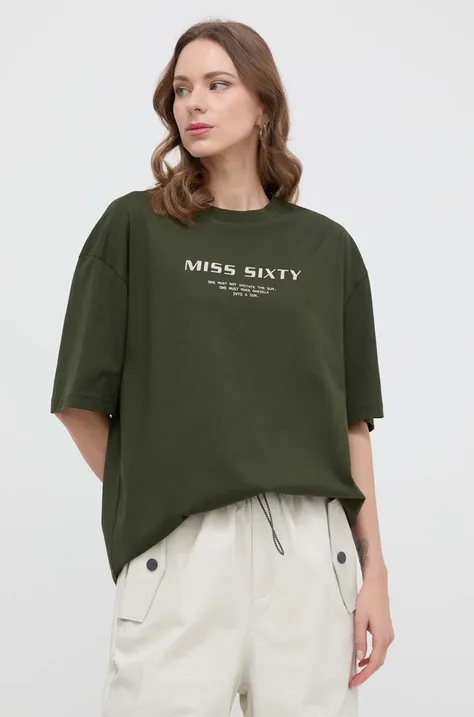 Bombažna kratka majica Miss Sixty zelena barva