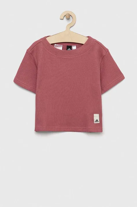 Дитяча бавовняна футболка adidas колір рожевий
