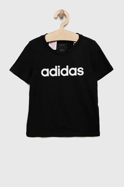Otroška bombažna kratka majica adidas G LIN črna barva