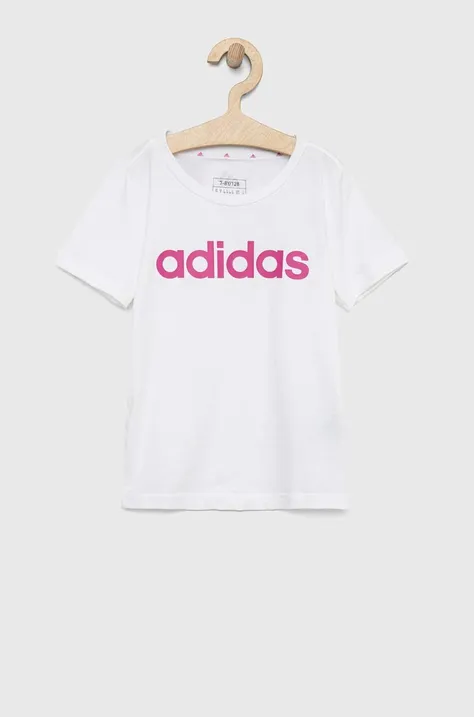 Παιδικό βαμβακερό μπλουζάκι adidas G LIN χρώμα: άσπρο