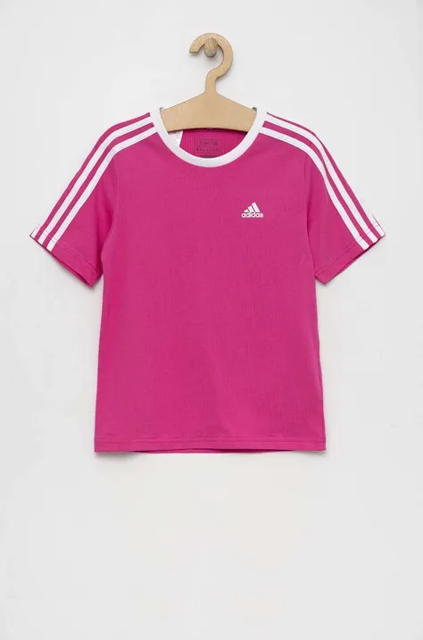 Детска памучна тениска adidas G 3S BF в розово