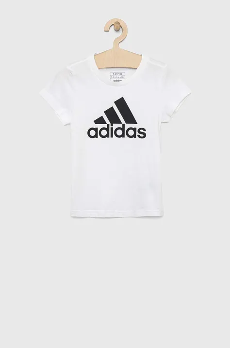 Otroška bombažna kratka majica adidas G BL bela barva