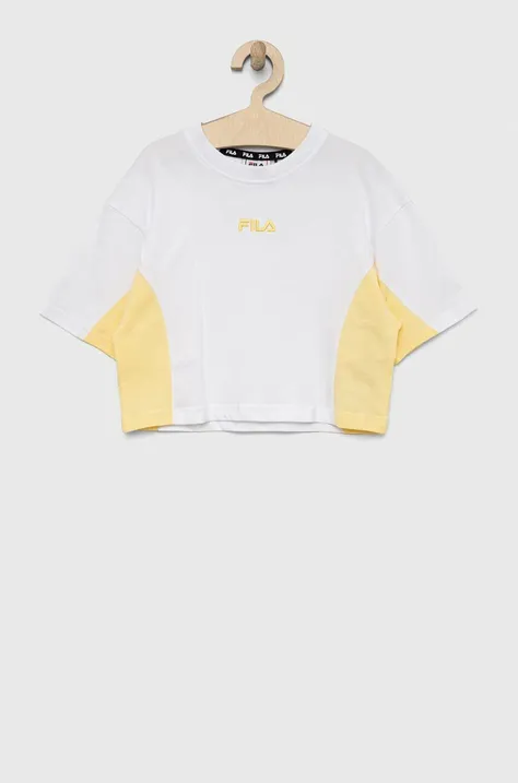 Otroška bombažna kratka majica Fila bela barva