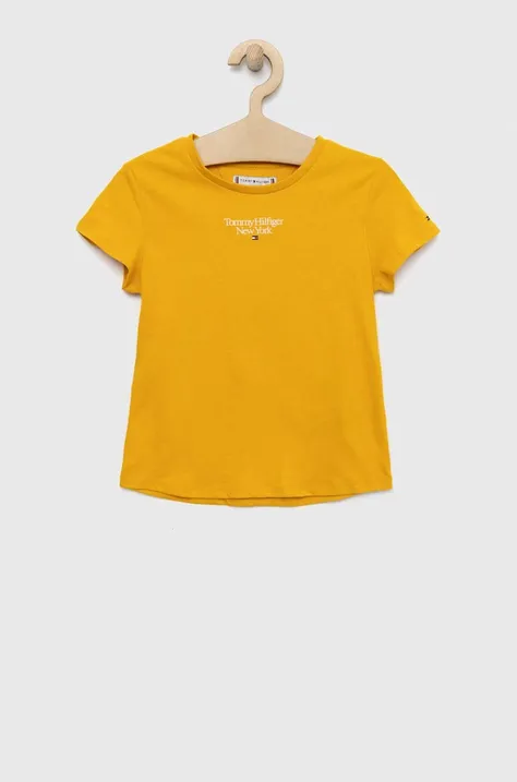 Otroška bombažna kratka majica Tommy Hilfiger rumena barva