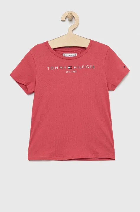 Детская хлопковая футболка Tommy Hilfiger цвет розовый