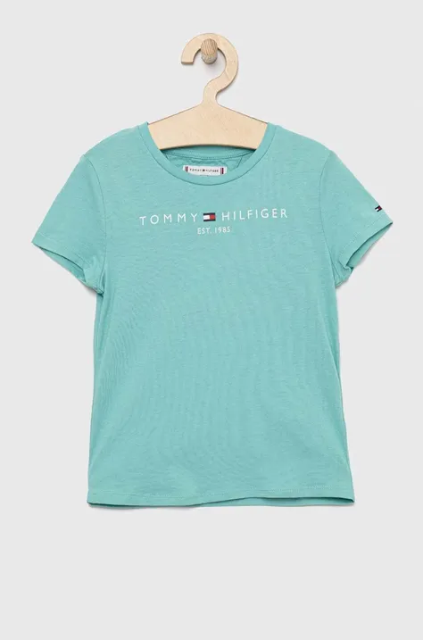 Otroška bombažna kratka majica Tommy Hilfiger turkizna barva