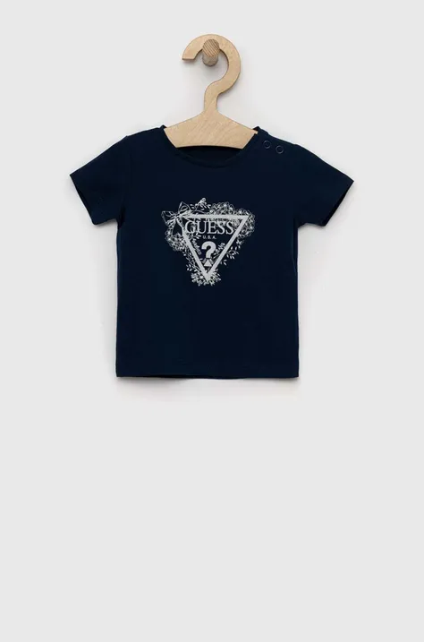 Kratka majica za dojenčka Guess mornarsko modra barva