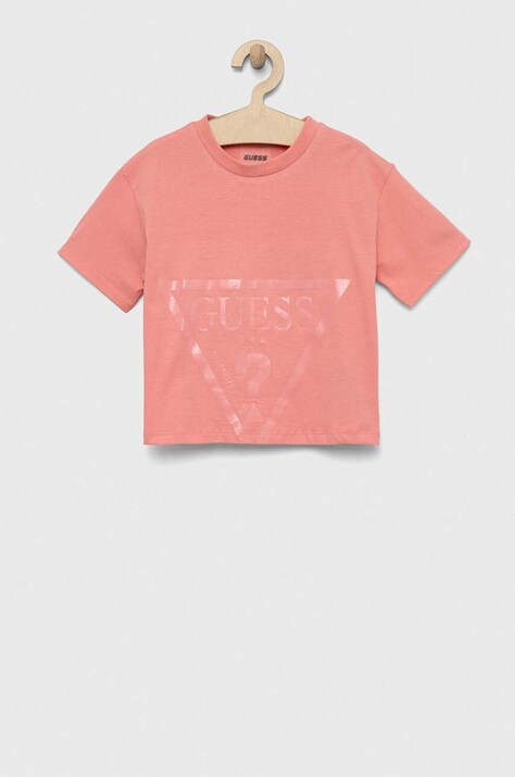 Guess tricou de bumbac pentru copii culoarea roz